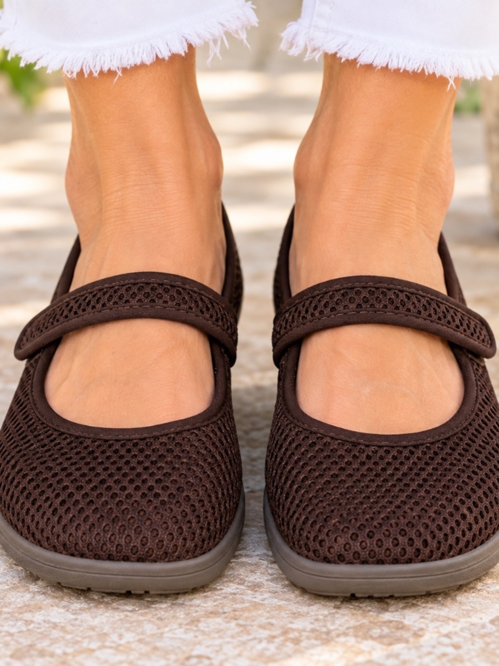 Faded Glory Brown Mesh Mary Jane Comfort Flats Women’s Size 7